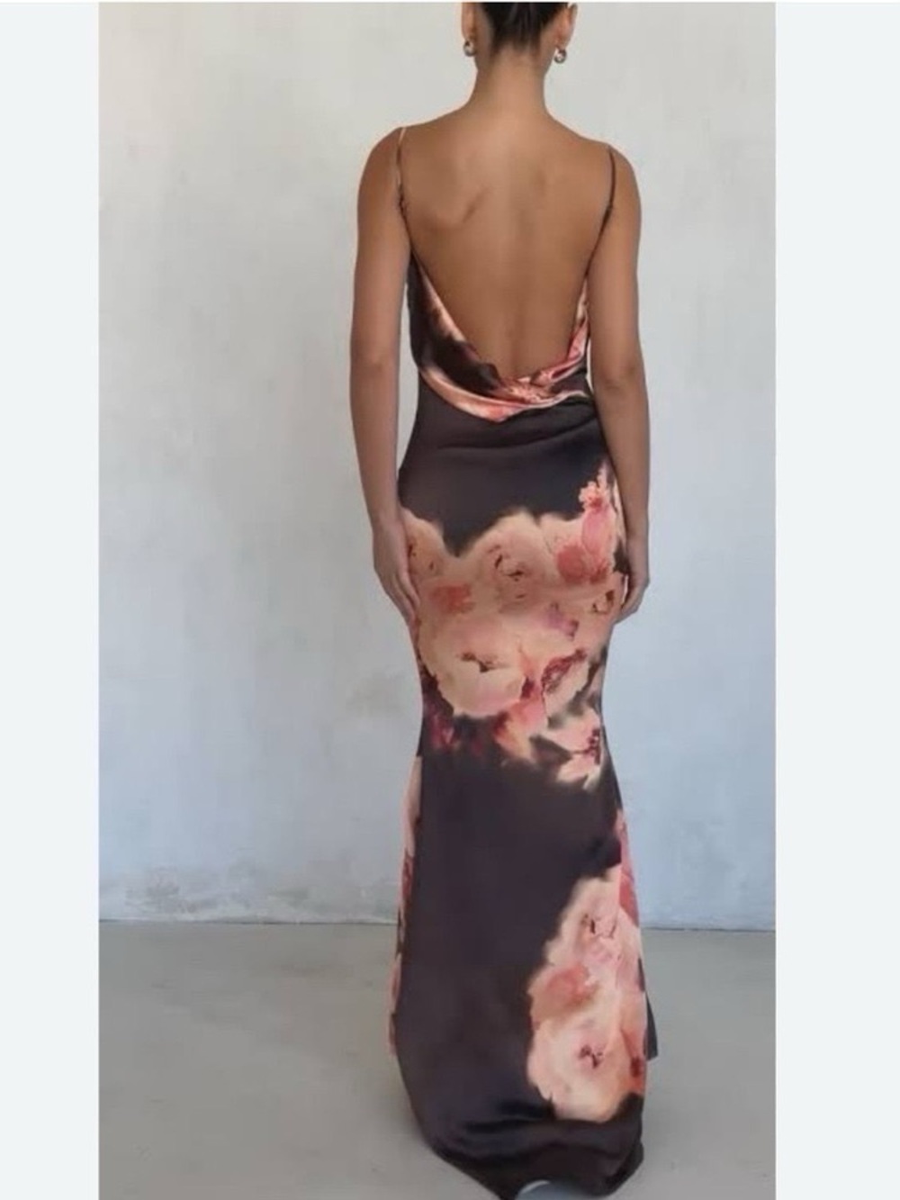 House of CB Mariamma Dark Brown Floral Printed Satin Maxi Dress - Picture 8 of 16